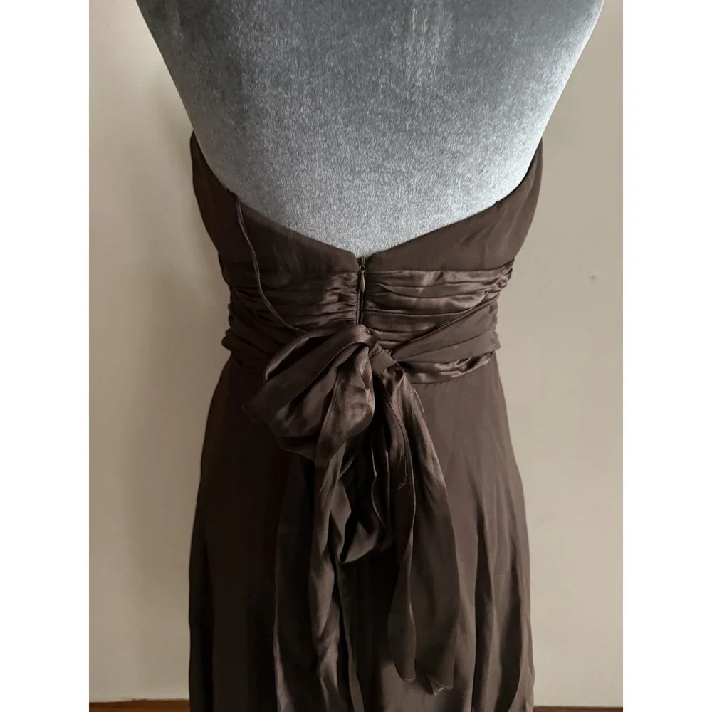 Y2K Silk Chocolate Brown Halter‎ Midi Dress Carry Bradshaw Backless Romantic 8